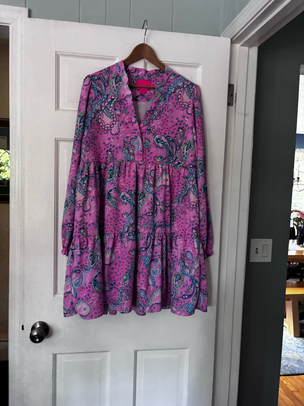 Lilly Pulitzer Pink Paisley Tiered Dress with Blue Accents